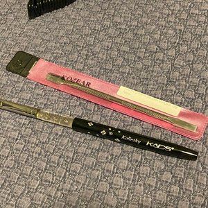 Cuticle Pusher Spoon Stainless Steel and KADS Sable Acrylic Nail Brush for Acryl